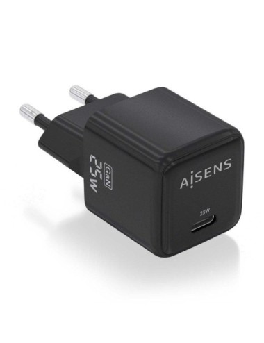 Cargador de Pared GaN Aisens ASCH-25W1P013-BK/ 1xUSB Tipo-C/ 25W