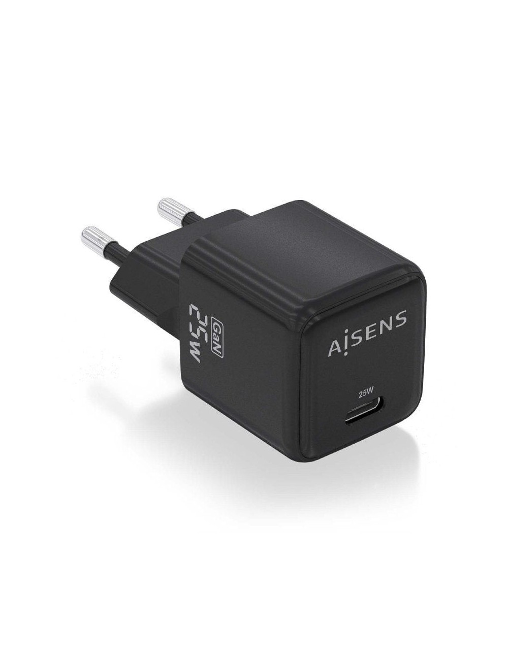 Cargador de Pared GaN Aisens ASCH-25W1P013-BK/ 1xUSB Tipo-C/ 25W
