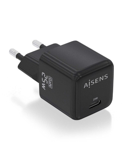 Cargador de Pared GaN Aisens ASCH-25W1P013-BK/ 1xUSB Tipo-C/ 25W