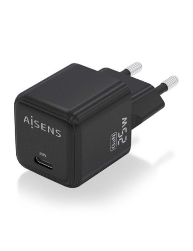 Cargador de Pared GaN Aisens ASCH-25W1P013-BK/ 1xUSB Tipo-C/ 25W