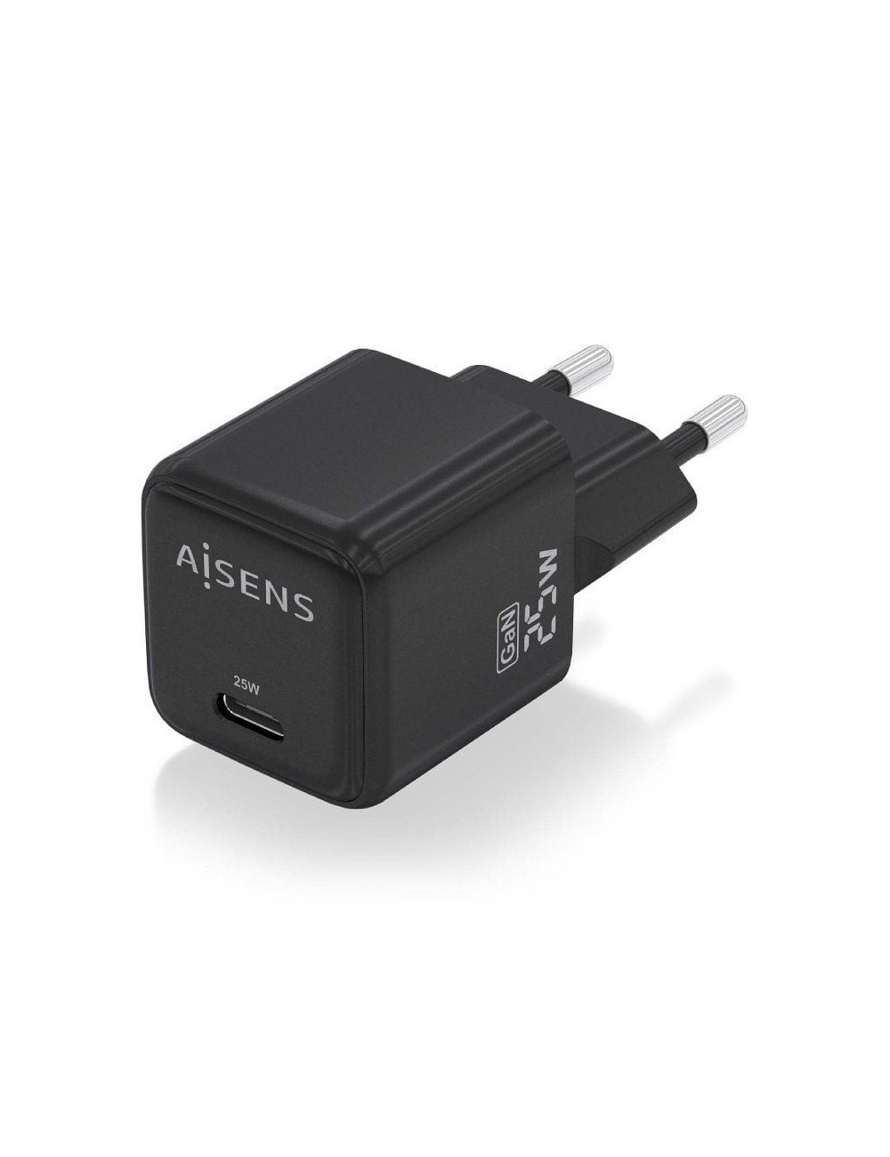 Cargador de Pared GaN Aisens ASCH-25W1P013-BK/ 1xUSB Tipo-C/ 25W