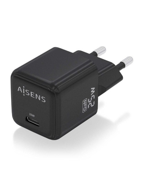 Cargador de Pared GaN Aisens ASCH-25W1P013-BK/ 1xUSB Tipo-C/ 25W