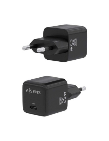 Cargador de Pared GaN Aisens ASCH-25W1P013-BK/ 1xUSB Tipo-C/ 25W