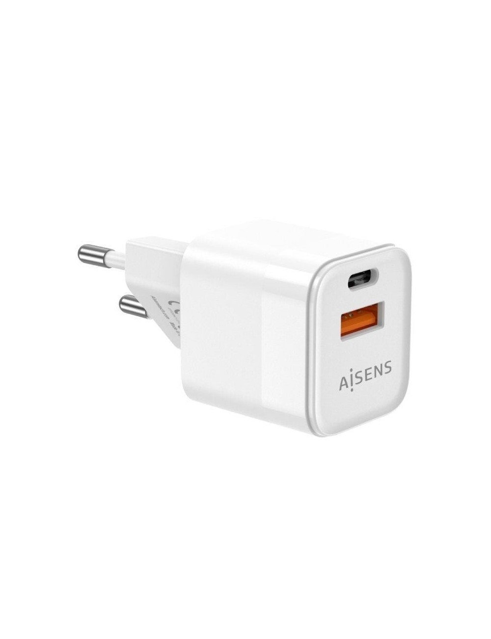 Cargador de Pared GaN Aisens ASCH-20W2P002-W/ 1xUSB Tipo-C/ 1xUSB/ 20W