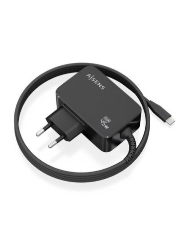 Cargador de Pared GaN Aisens ASCH-1PD45WL032-BK/ 1xUSB Tipo-C + Cable 1.8m/ 45W