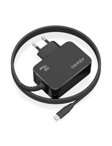 Cargador de Pared GaN Aisens ASCH-1PD45WL032-BK/ 1xUSB Tipo-C + Cable 1.8m/ 45W