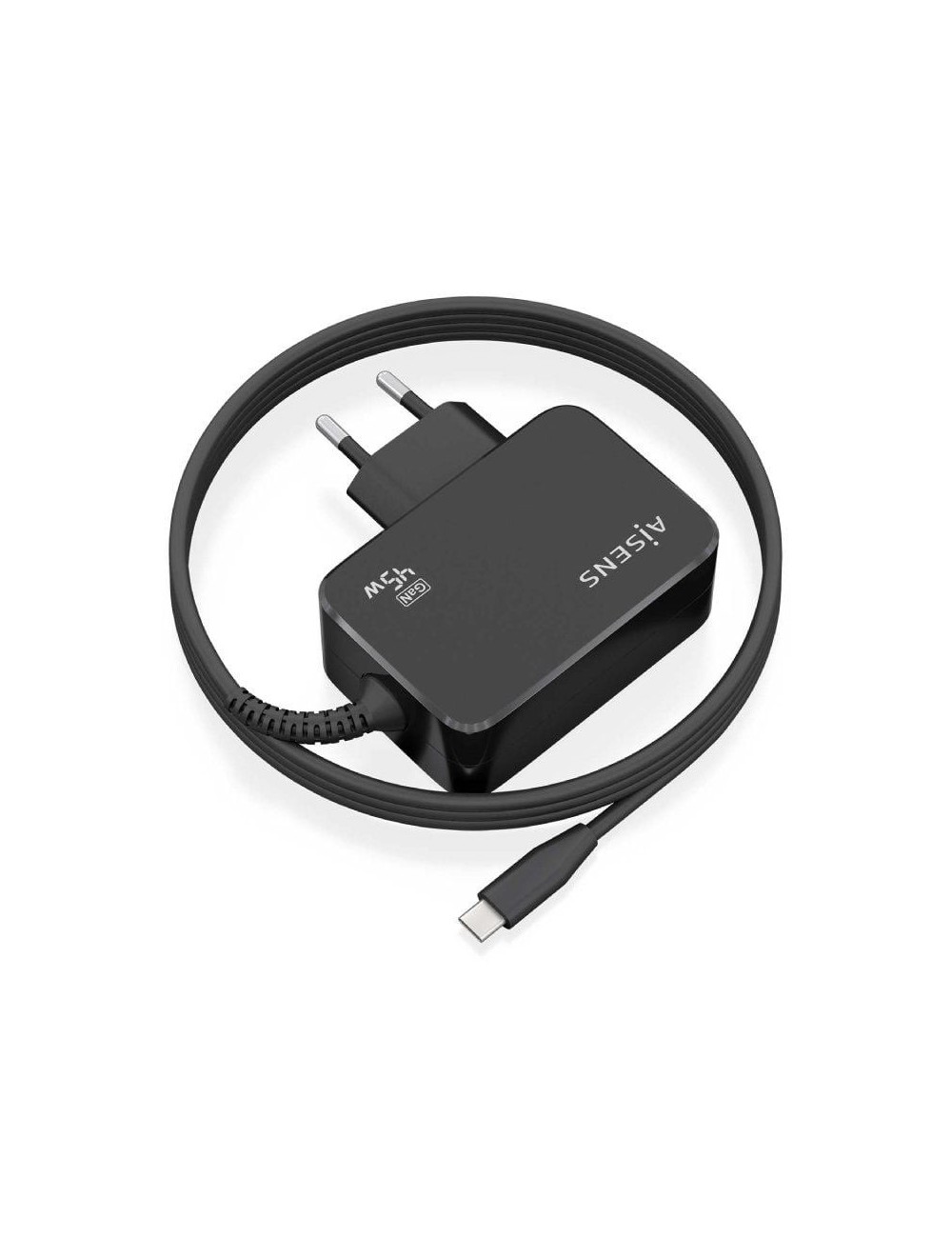 Cargador de Pared GaN Aisens ASCH-1PD45WL032-BK/ 1xUSB Tipo-C + Cable 1.8m/ 45W