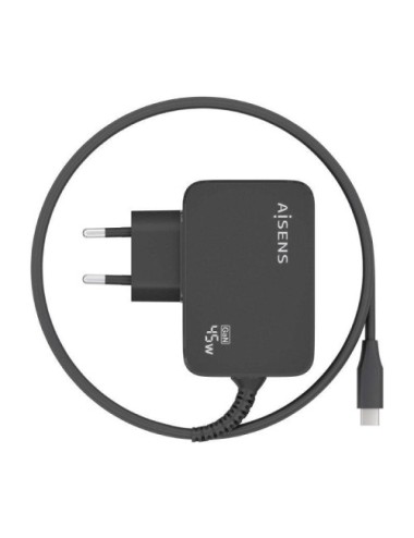 Cargador de Pared GaN Aisens ASCH-1PD45WL032-BK/ 1xUSB Tipo-C + Cable 1.8m/ 45W