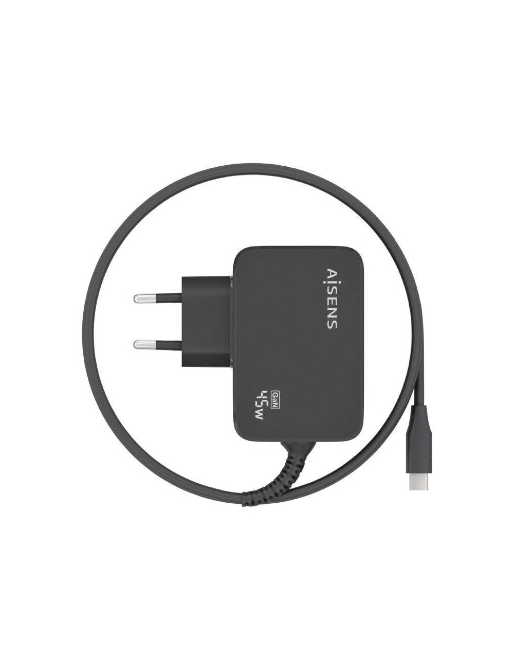 Cargador de Pared GaN Aisens ASCH-1PD45WL032-BK/ 1xUSB Tipo-C + Cable 1.8m/ 45W