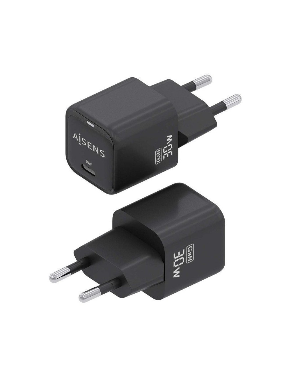 Cargador de Pared GaN Aisens ASCH-30W1P019-BK/ 1xUSB Tipo-C/ 30W