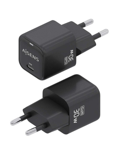 Cargador de Pared GaN Aisens ASCH-30W1P019-BK/ 1xUSB Tipo-C/ 30W