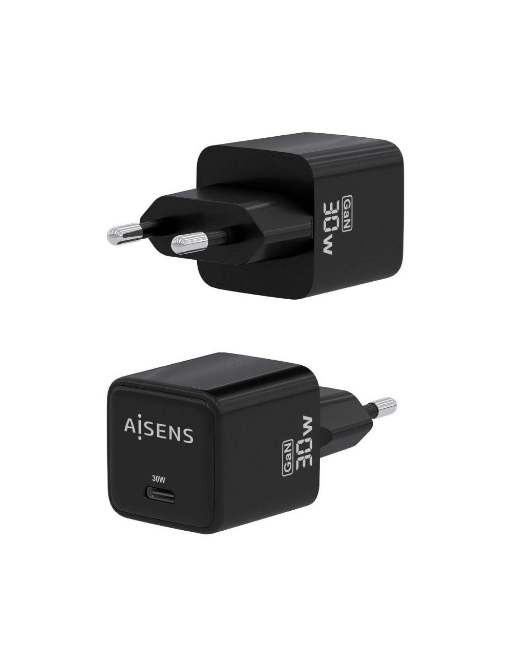 Cargador de Pared GaN Aisens ASCH-30W1P036-BK/ 1xUSB Tipo-C/ 30W
