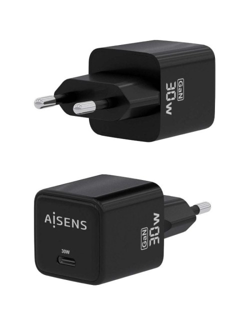 Cargador de Pared GaN Aisens ASCH-30W1P036-BK/ 1xUSB Tipo-C/ 30W