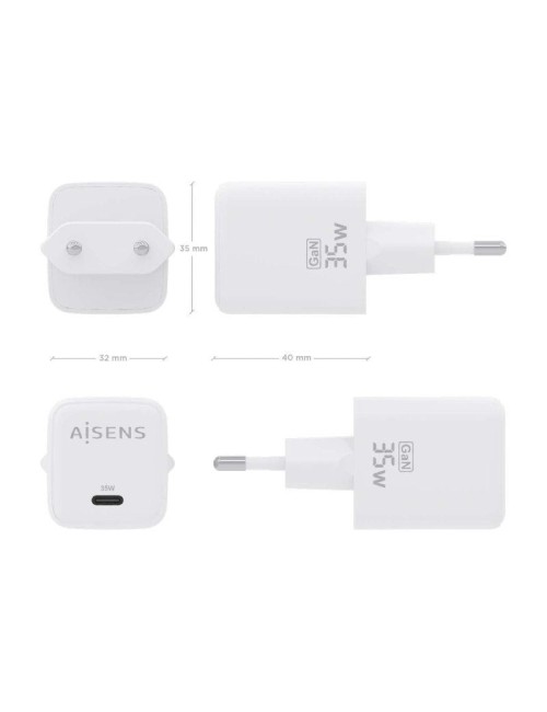 Cargador de Pared GaN Aisens ASCH-35W1P016-W/ 1xUSB Tipo-C/ 35W