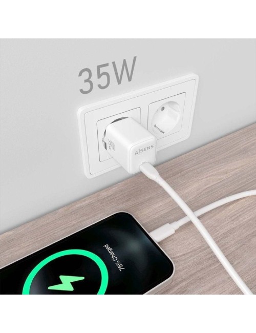 Cargador de Pared GaN Aisens ASCH-35W1P016-W/ 1xUSB Tipo-C/ 35W