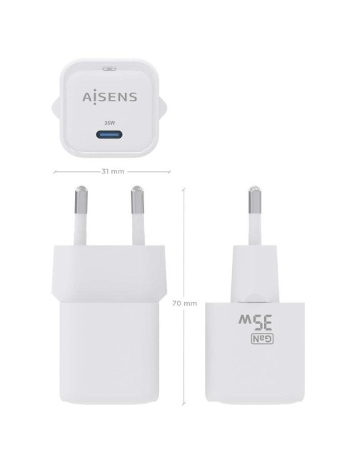 Cargador de Pared GaN Aisens ASCH-35W1P022-W/ 1xUSB Tipo-C/ 35W