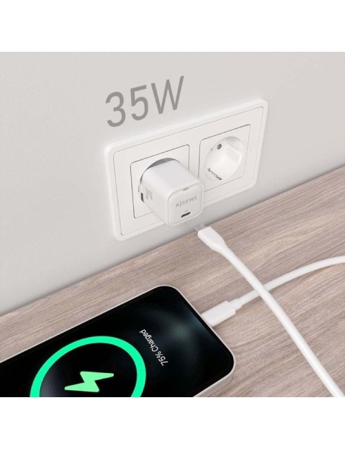 Cargador de Pared GaN Aisens ASCH-35W1P022-W/ 1xUSB Tipo-C/ 35W