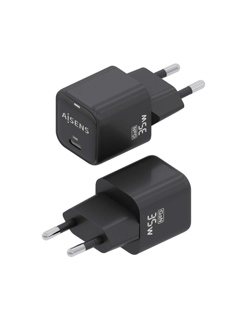 Cargador de Pared GaN Aisens ASCH-35W1P023-BK/ 1xUSB Tipo-C/ 35W