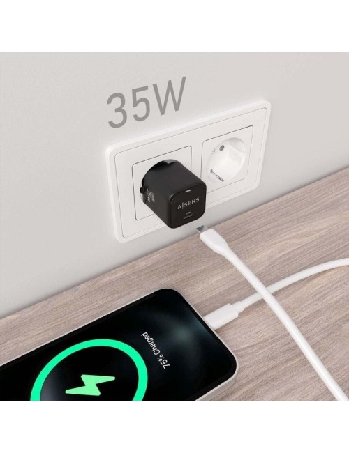 Cargador de Pared GaN Aisens ASCH-35W1P023-BK/ 1xUSB Tipo-C/ 35W