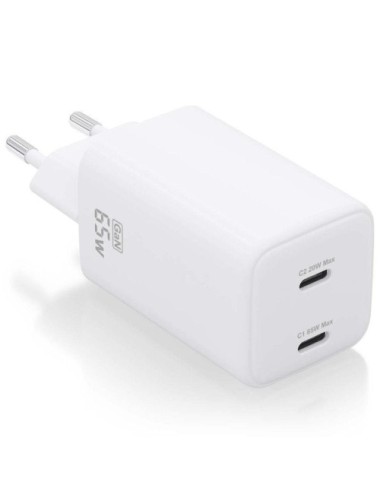 Cargador de Pared GaN Aisens ASCH-65W2P039-W/ 2xUSB Tipo-C/ 65W
