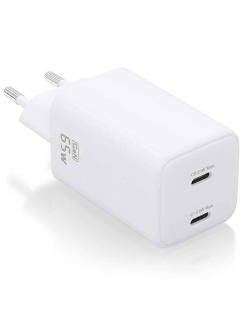 Cargador de Pared GaN Aisens ASCH-65W2P039-W/ 2xUSB Tipo-C/ 65W