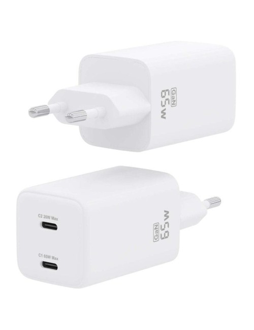 Cargador de Pared GaN Aisens ASCH-65W2P039-W/ 2xUSB Tipo-C/ 65W