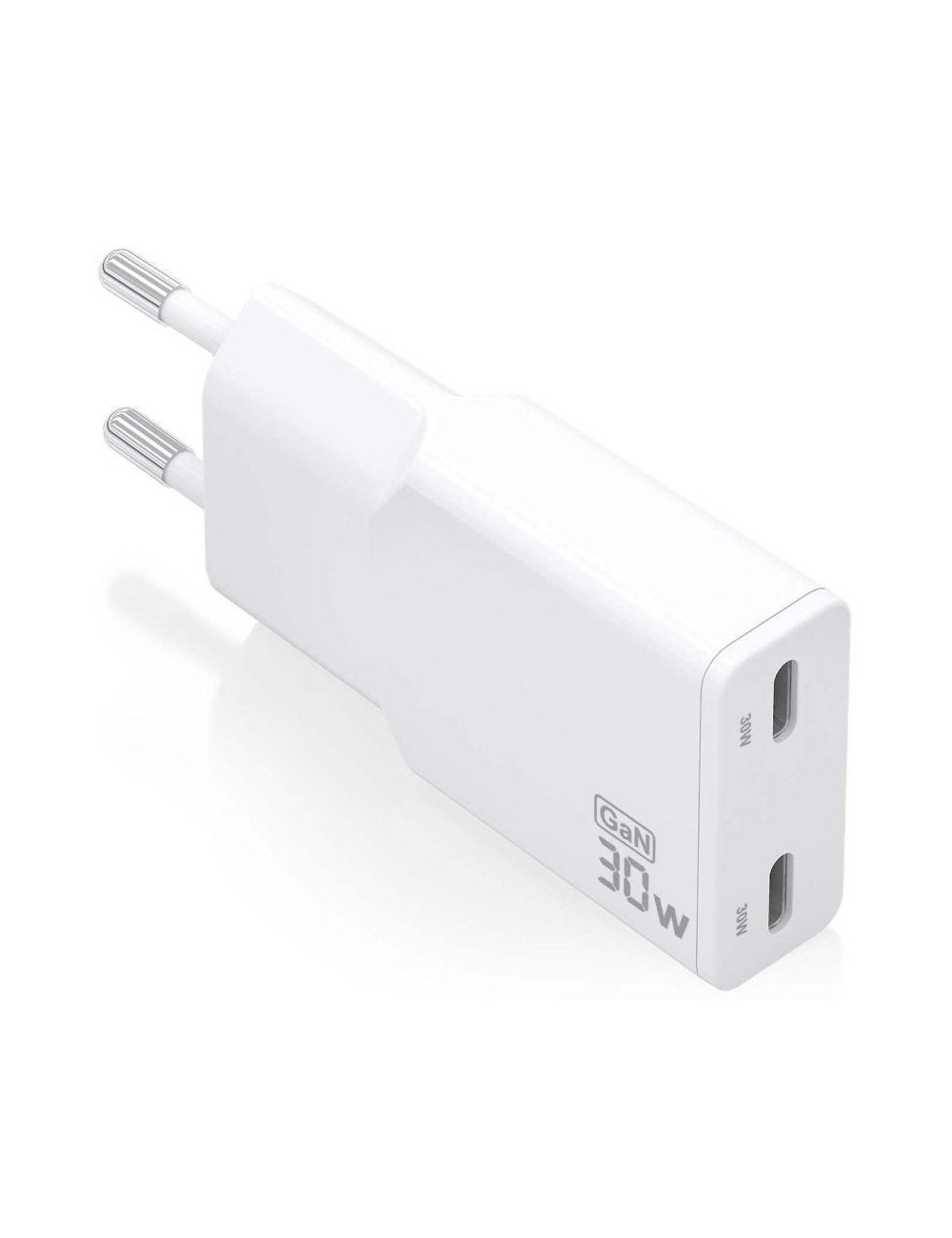 Cargador de Pared GaN Aisens ASCH-30W2P048-W/ 2xUSB Tipo-C/ 30W/ Blanco