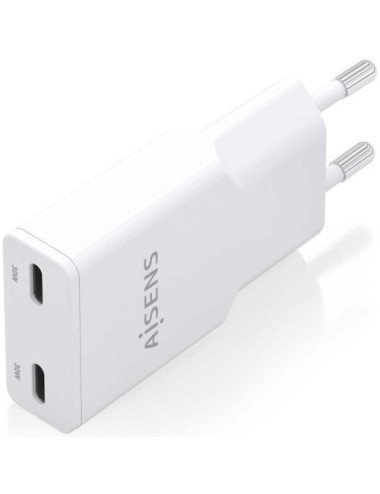 Cargador de Pared GaN Aisens ASCH-30W2P048-W/ 2xUSB Tipo-C/ 30W/ Blanco
