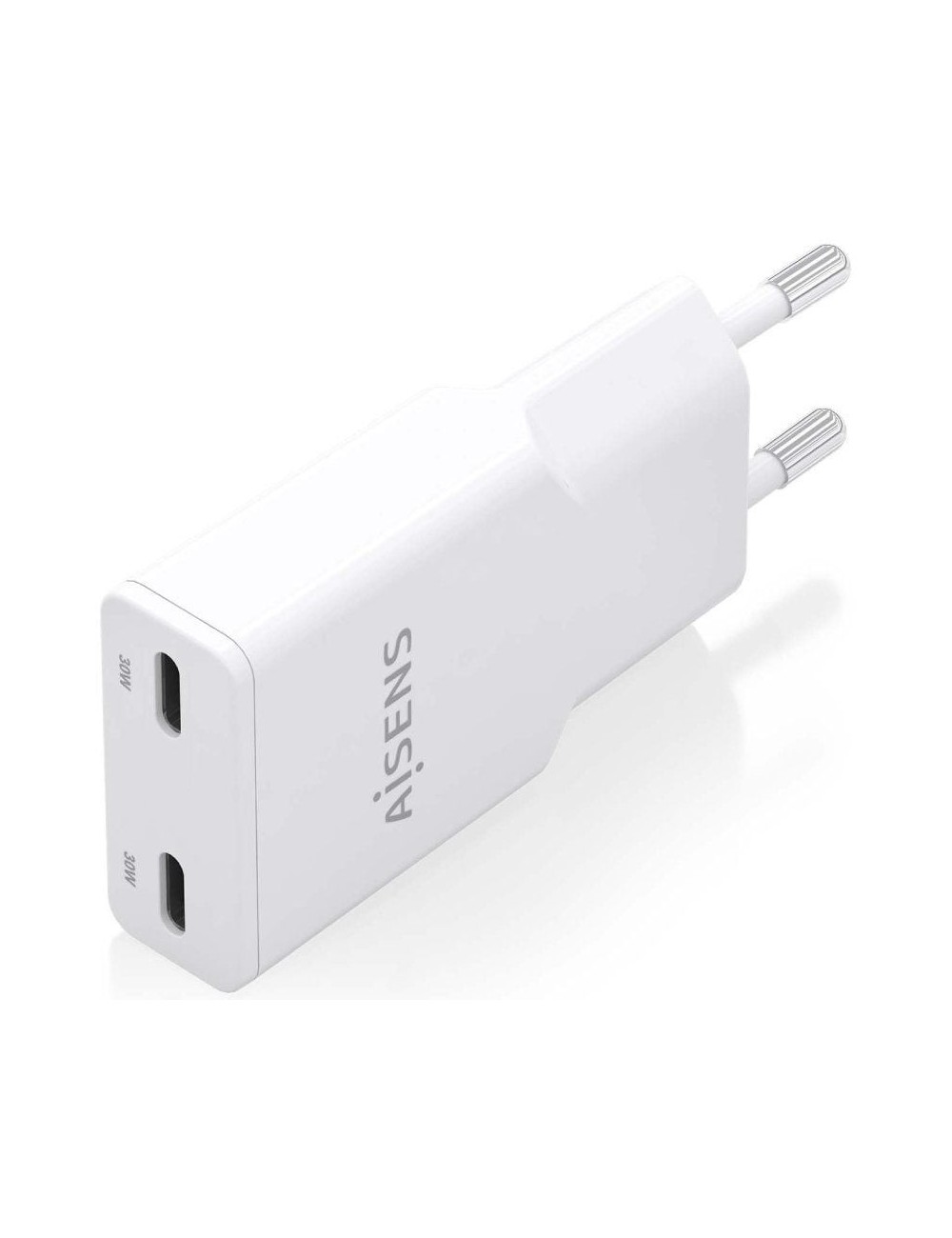 Cargador de Pared GaN Aisens ASCH-30W2P048-W/ 2xUSB Tipo-C/ 30W/ Blanco