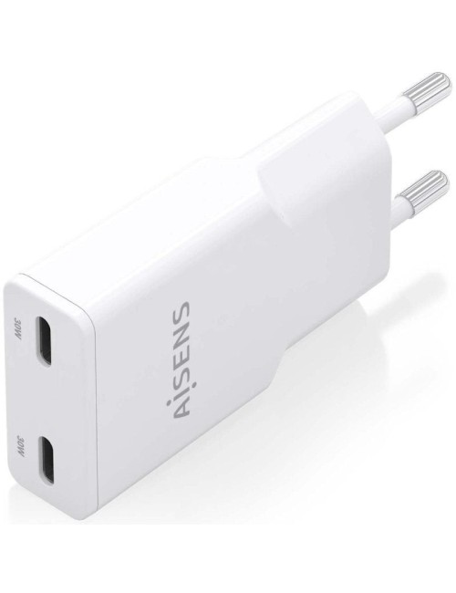 Cargador de Pared GaN Aisens ASCH-30W2P048-W/ 2xUSB Tipo-C/ 30W/ Blanco