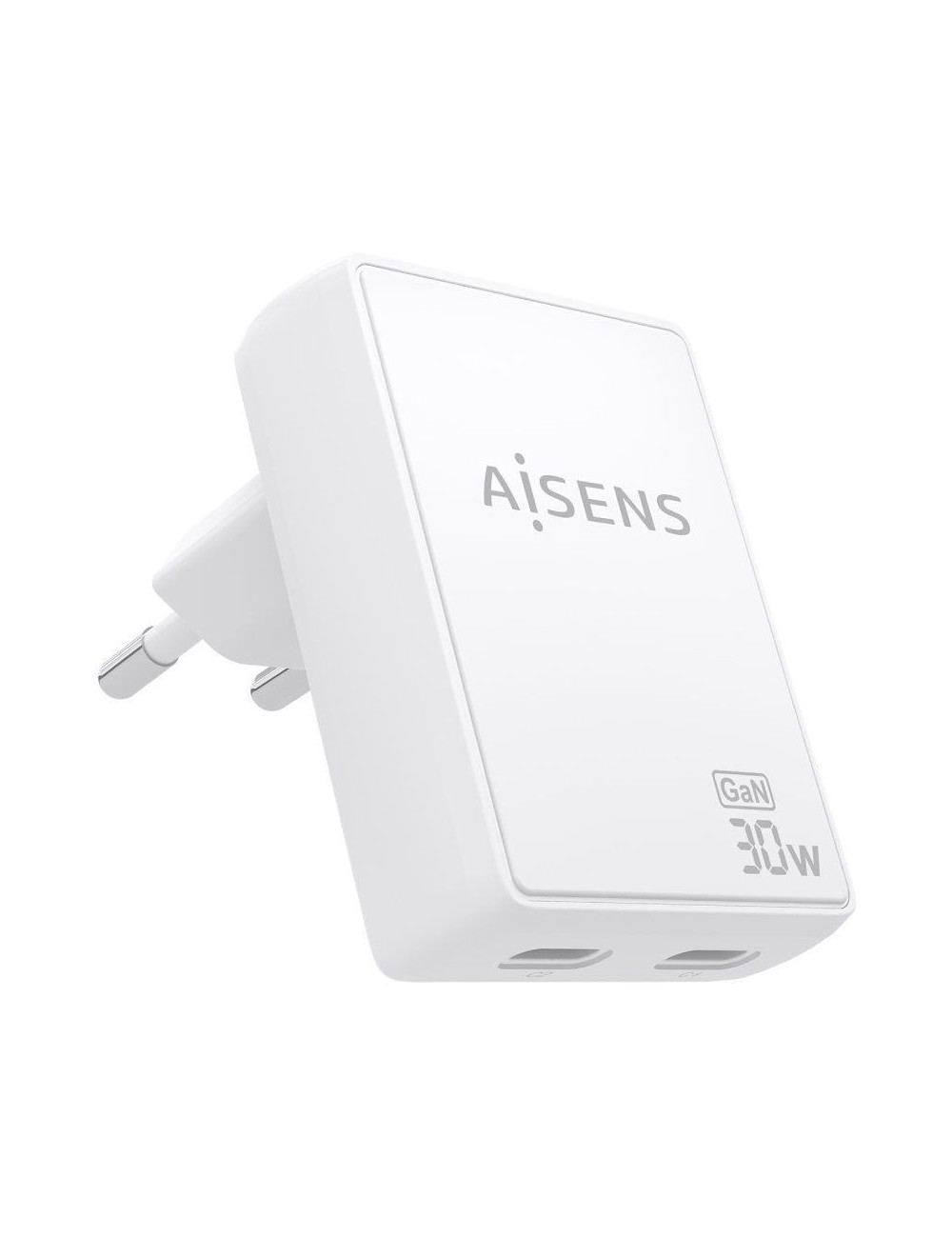 Cargador de Pared GaN Aisens ASCH-30W2P075-W/ 2xUSB Tipo-C/ 30W/ Blanco