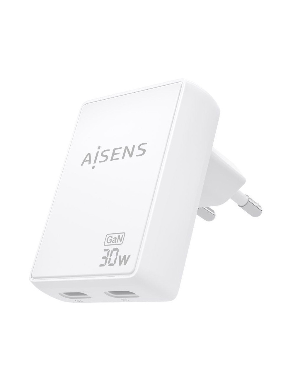 Cargador de Pared GaN Aisens ASCH-30W2P075-W/ 2xUSB Tipo-C/ 30W/ Blanco