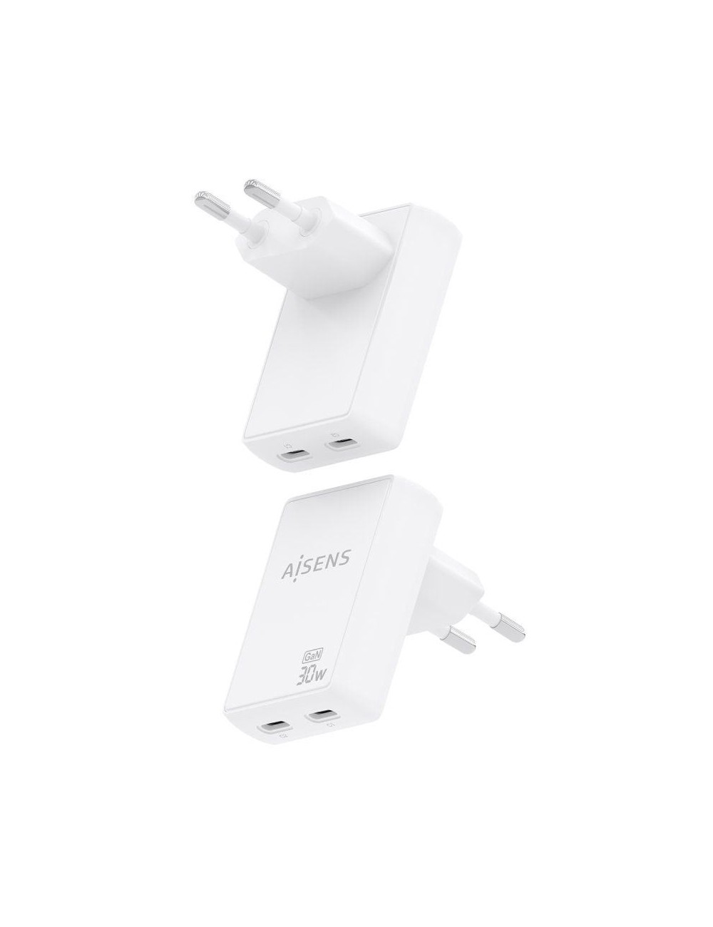 Cargador de Pared GaN Aisens ASCH-30W2P075-W/ 2xUSB Tipo-C/ 30W/ Blanco