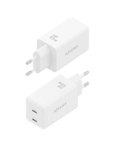 Cargador de Pared GaN Aisens ASCH-65W2P078-W/ 2xUSB Tipo-C/ 65W/ Blanco