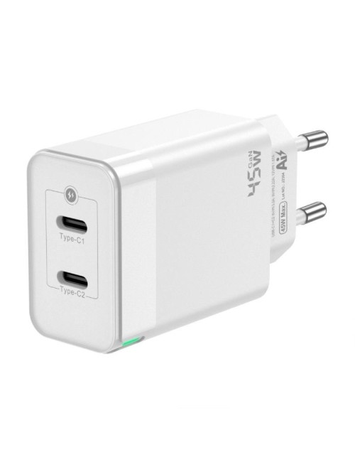 Cargador de Pared GaN Aisens ASCH-45W2P005-W/ 2xUSB Tipo-C/ 45W
