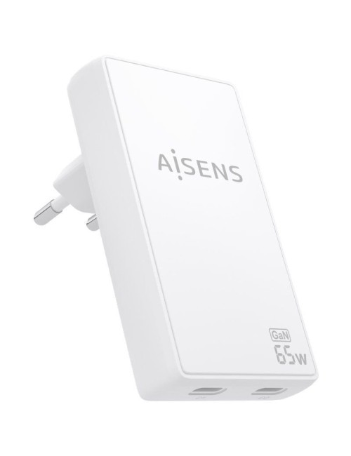 Cargador de Pared GaN Aisens ASCH-65W2P077-W/ 2xUSB Tipo-C/ 65W/ Blanco