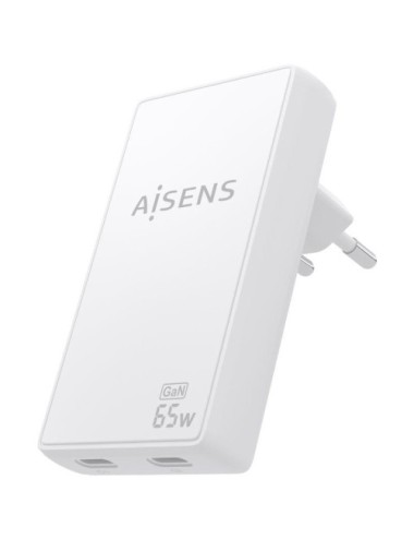 Cargador de Pared GaN Aisens ASCH-65W2P077-W/ 2xUSB Tipo-C/ 65W/ Blanco