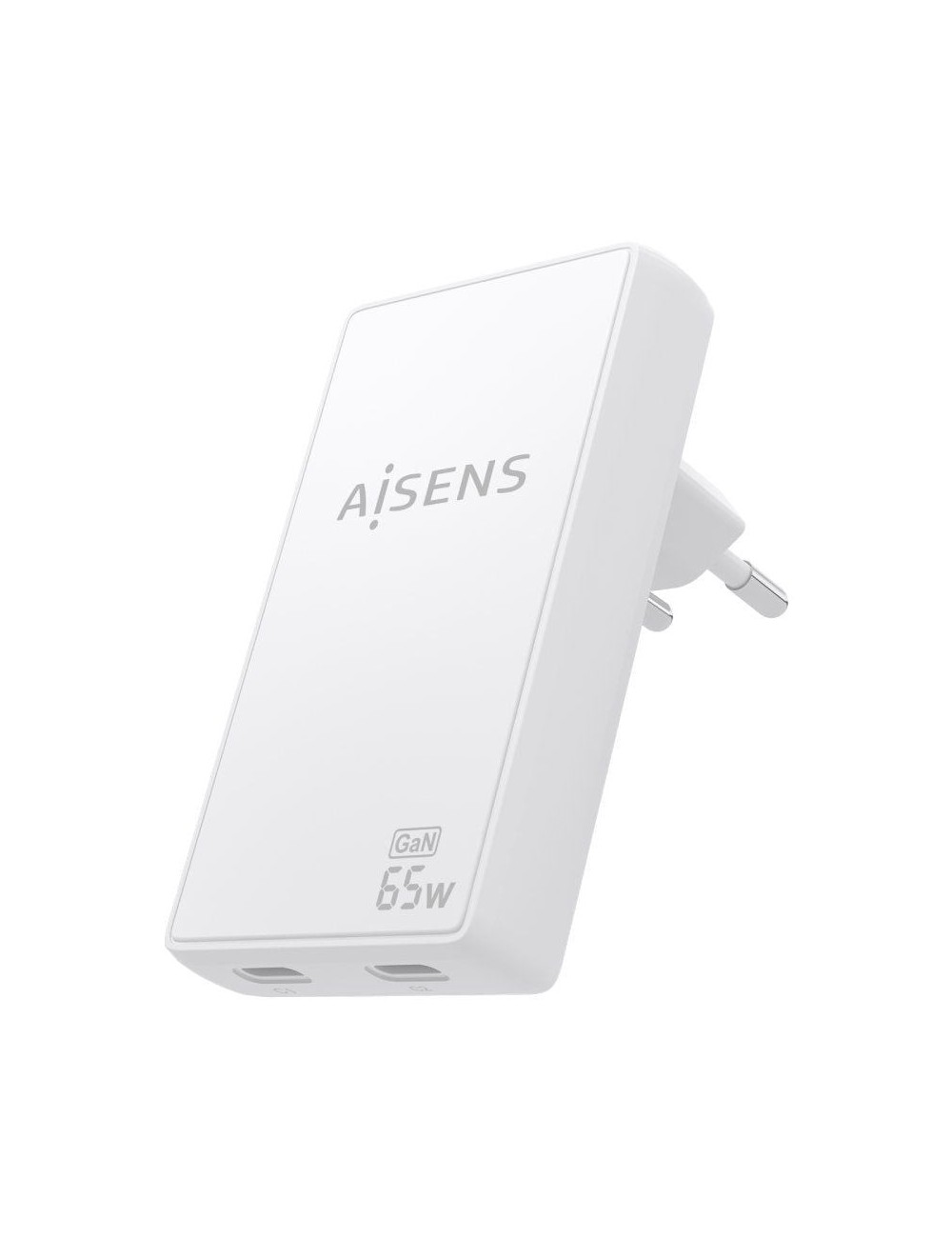 Cargador de Pared GaN Aisens ASCH-65W2P077-W/ 2xUSB Tipo-C/ 65W/ Blanco