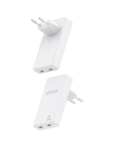Cargador de Pared GaN Aisens ASCH-65W2P077-W/ 2xUSB Tipo-C/ 65W/ Blanco