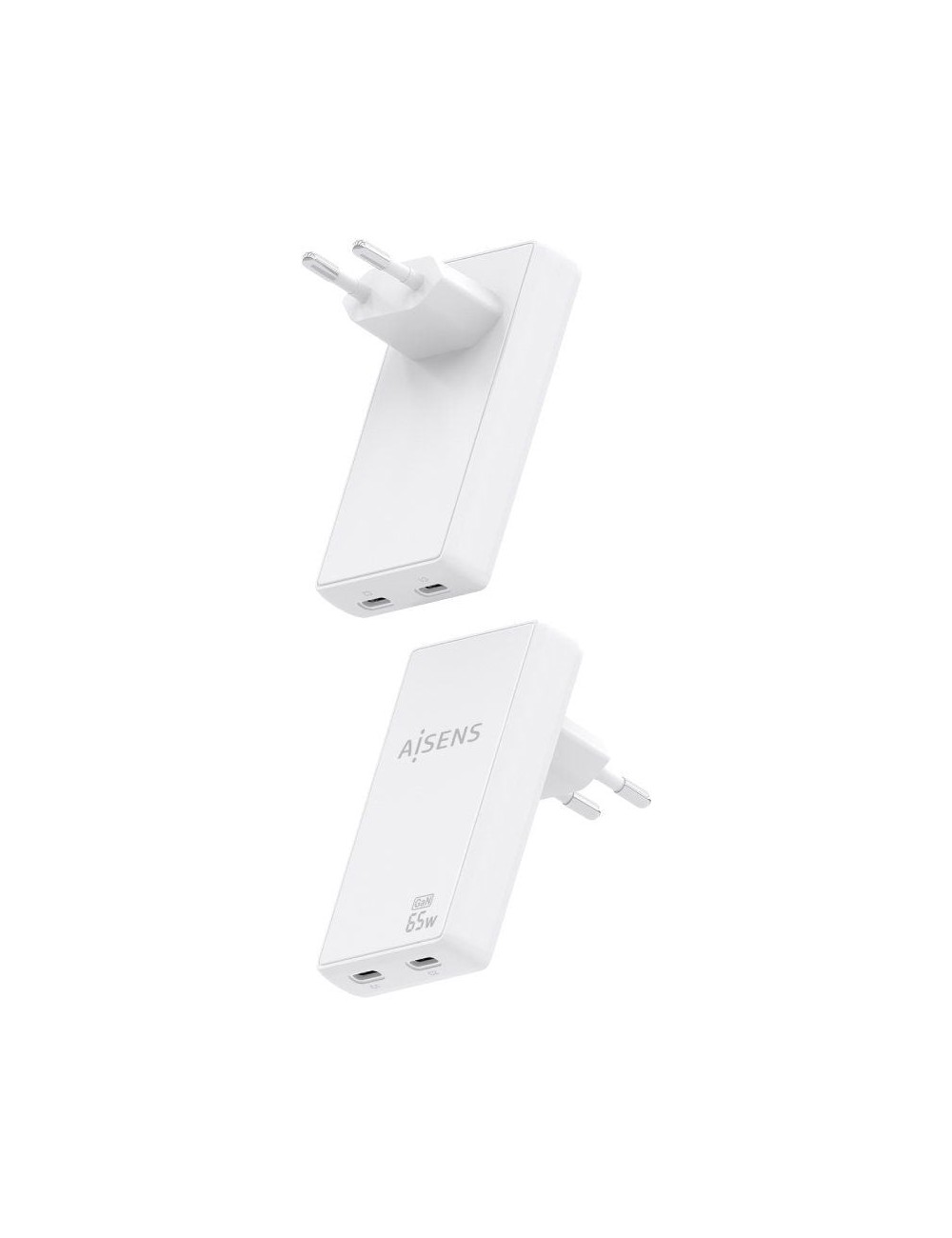 Cargador de Pared GaN Aisens ASCH-65W2P077-W/ 2xUSB Tipo-C/ 65W/ Blanco