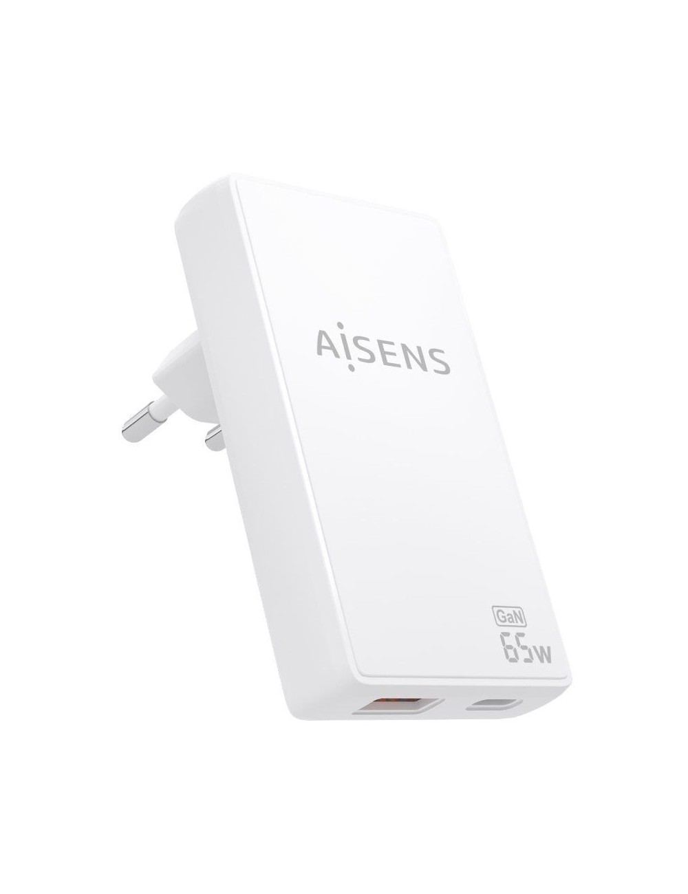 Cargador de Pared GaN Aisens ASCH-65W2P076-W/ 1xUSB Tipo-C/ 1xUSB/ 65W/ Blanco