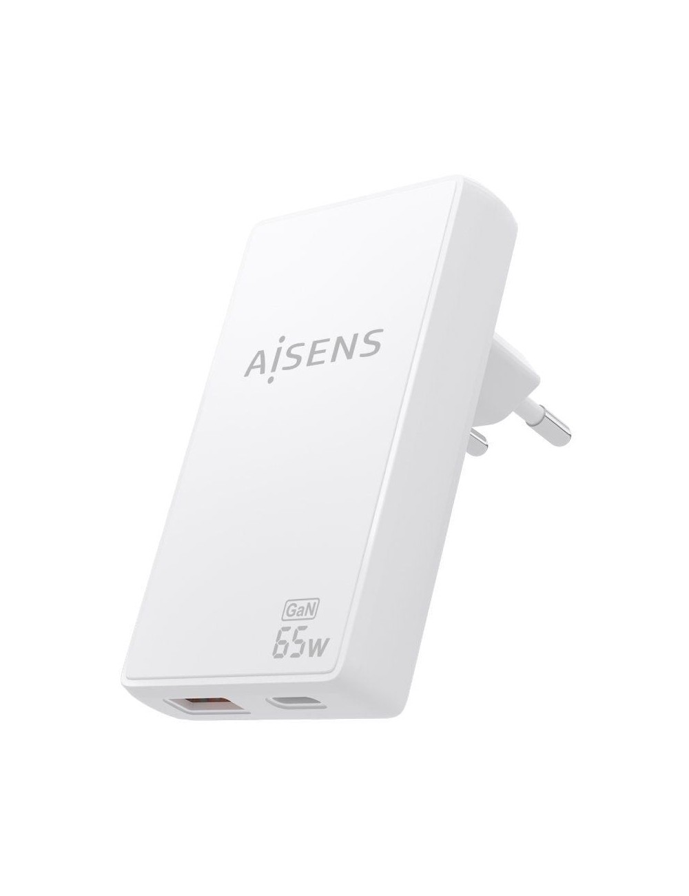 Cargador de Pared GaN Aisens ASCH-65W2P076-W/ 1xUSB Tipo-C/ 1xUSB/ 65W/ Blanco
