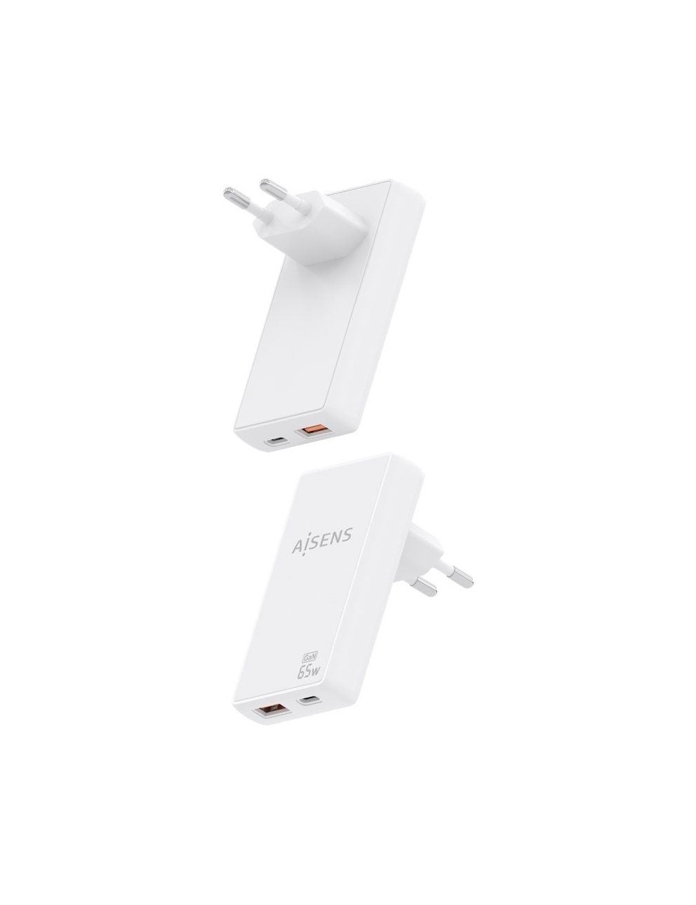 Cargador de Pared GaN Aisens ASCH-65W2P076-W/ 1xUSB Tipo-C/ 1xUSB/ 65W/ Blanco