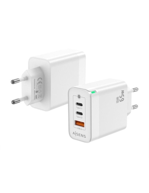 Cargador de Pared GaN Aisens ASCH-65W3P007-W/ 2xUSB Tipo-C/ 1x USB/ 65W