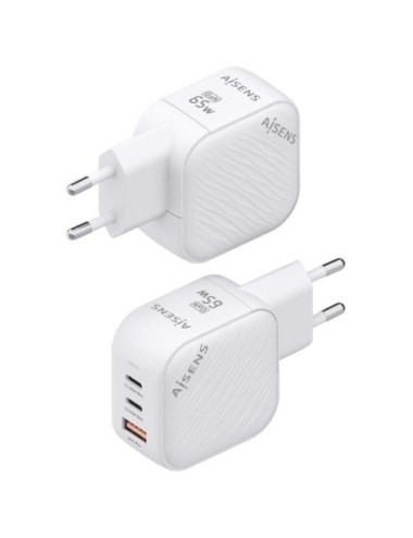 Cargador de Pared GaN Aisens ASCH-65W3P026-W/ 2xUSB Tipo-C/ 1xUSB/ 65W