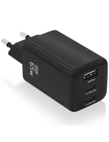 Cargador de Pared GaN Aisens ASCH-65W3P042-BK/ 2xUSB Tipo-C/ 1xUSB/ 65W