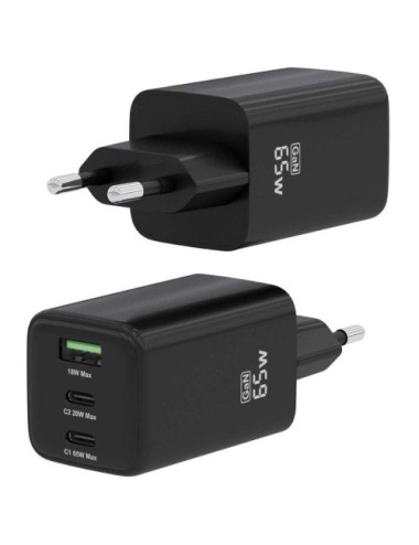 Cargador de Pared GaN Aisens ASCH-65W3P042-BK/ 2xUSB Tipo-C/ 1xUSB/ 65W