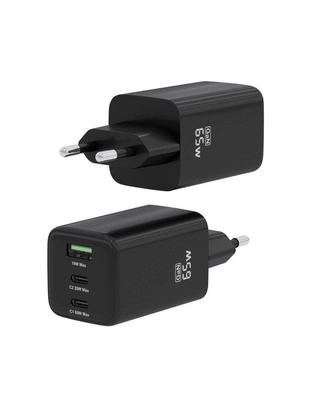 Cargador de Pared GaN Aisens ASCH-65W3P042-BK/ 2xUSB Tipo-C/ 1xUSB/ 65W