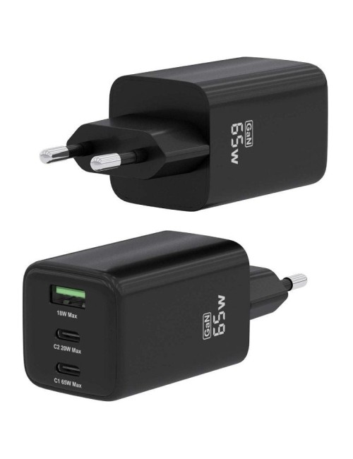 Cargador de Pared GaN Aisens ASCH-65W3P042-BK/ 2xUSB Tipo-C/ 1xUSB/ 65W