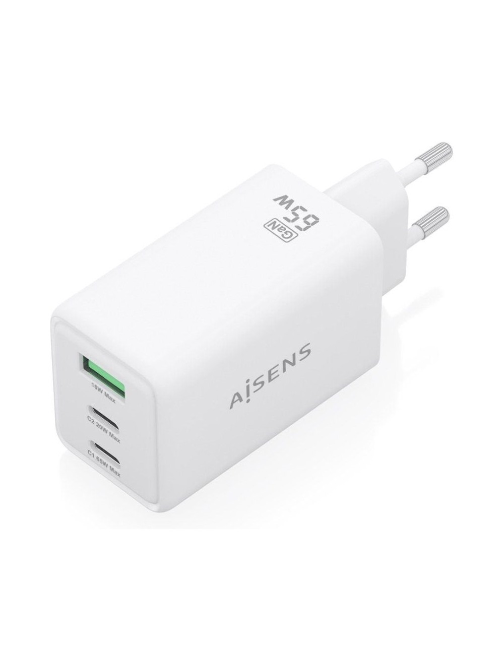 Cargador de Pared GaN Aisens ASCH-65W3P072-W/ 2xUSB Tipo-C/ 1xUSB/ 65W/ Blanco